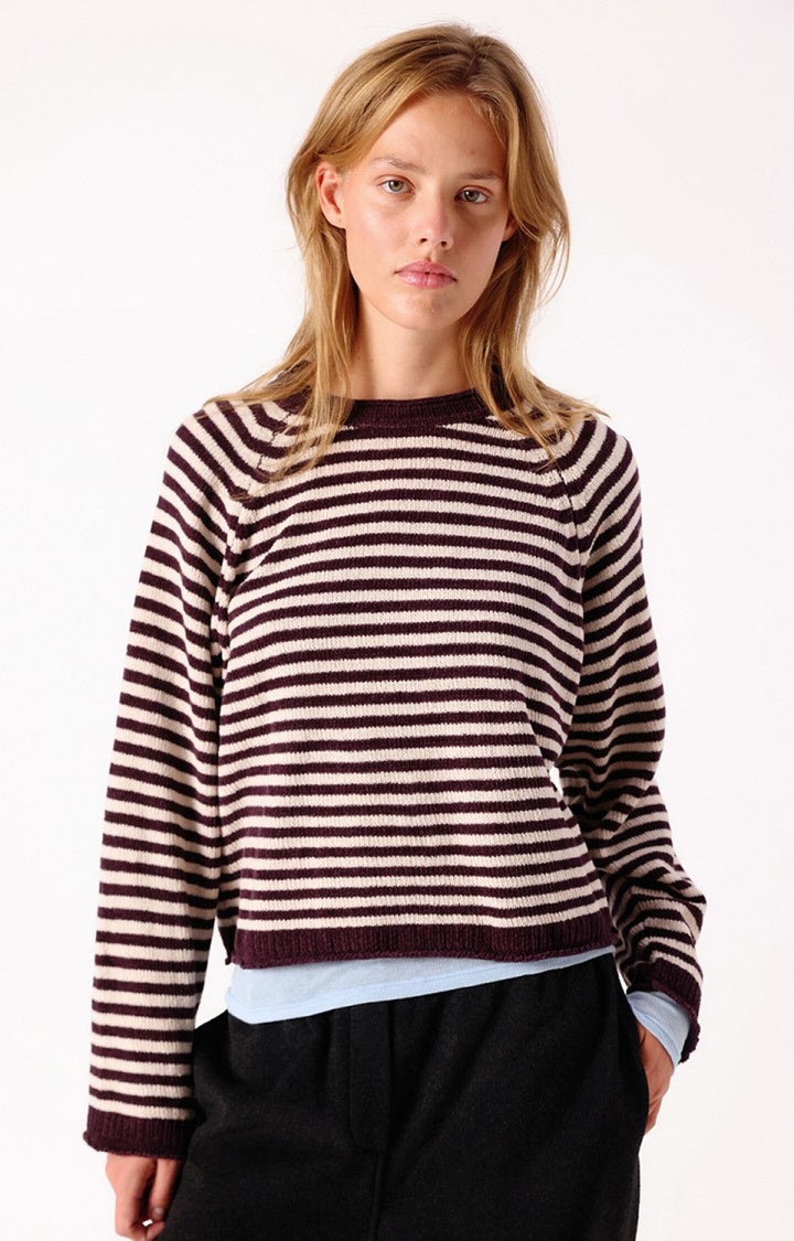 American Vintage - Ekewood Striped Sweater Aubergine and Pale Pink Stripes