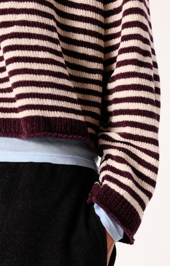 American Vintage - Ekewood Striped Sweater Aubergine and Pale Pink Stripes