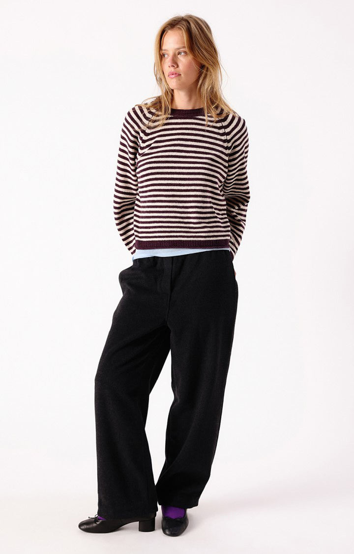 American Vintage - Ekewood Striped Sweater Aubergine and Pale Pink Stripes