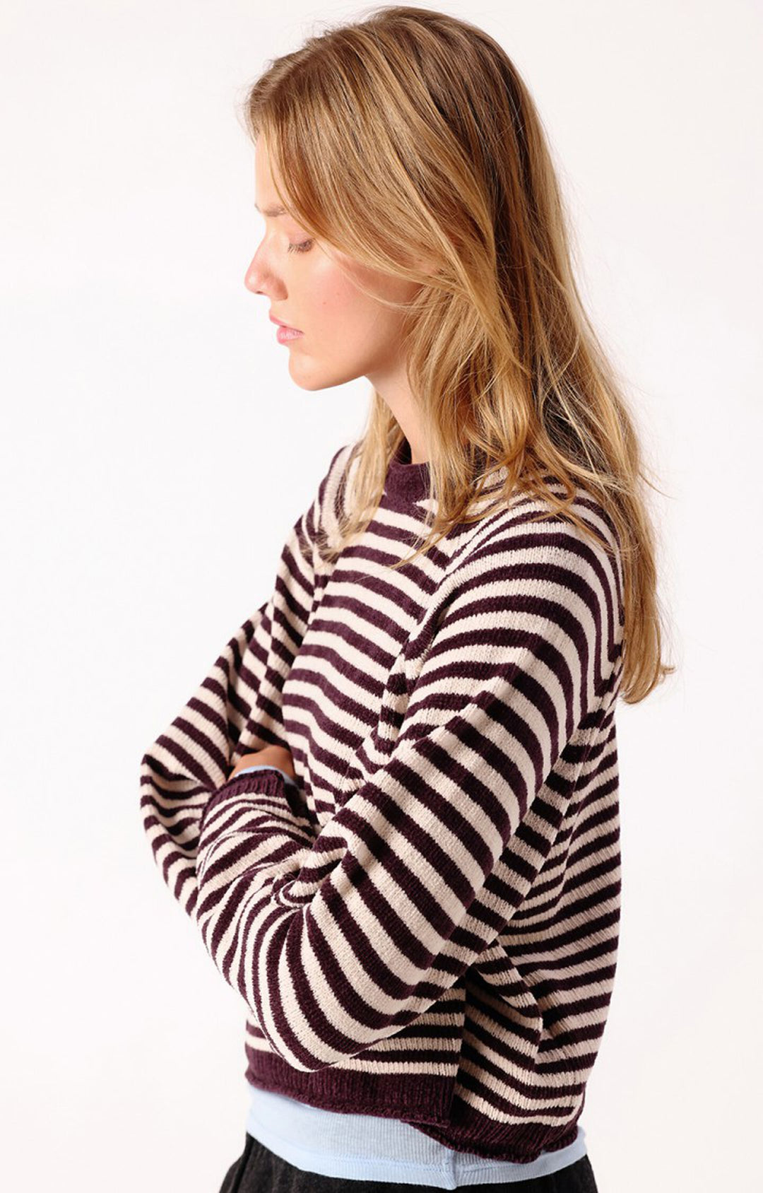 American Vintage - Ekewood Striped Sweater Aubergine and Pale Pink Stripes