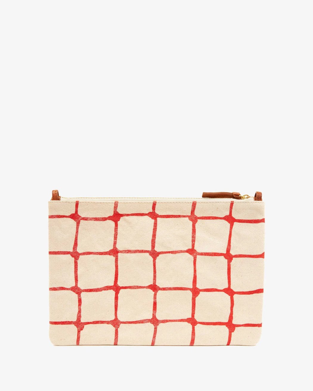 Clare V - Flat Clutch w/ Tabs Natural w/ Bright Poppy Canvas