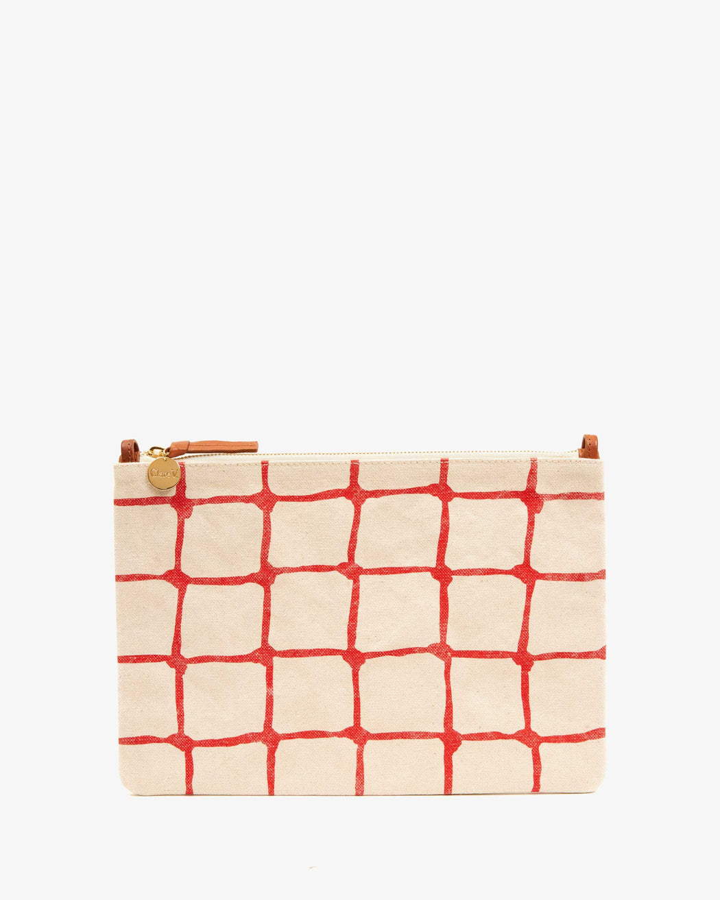 Clare V - Flat Clutch w/ Tabs Natural w/ Bright Poppy Canvas