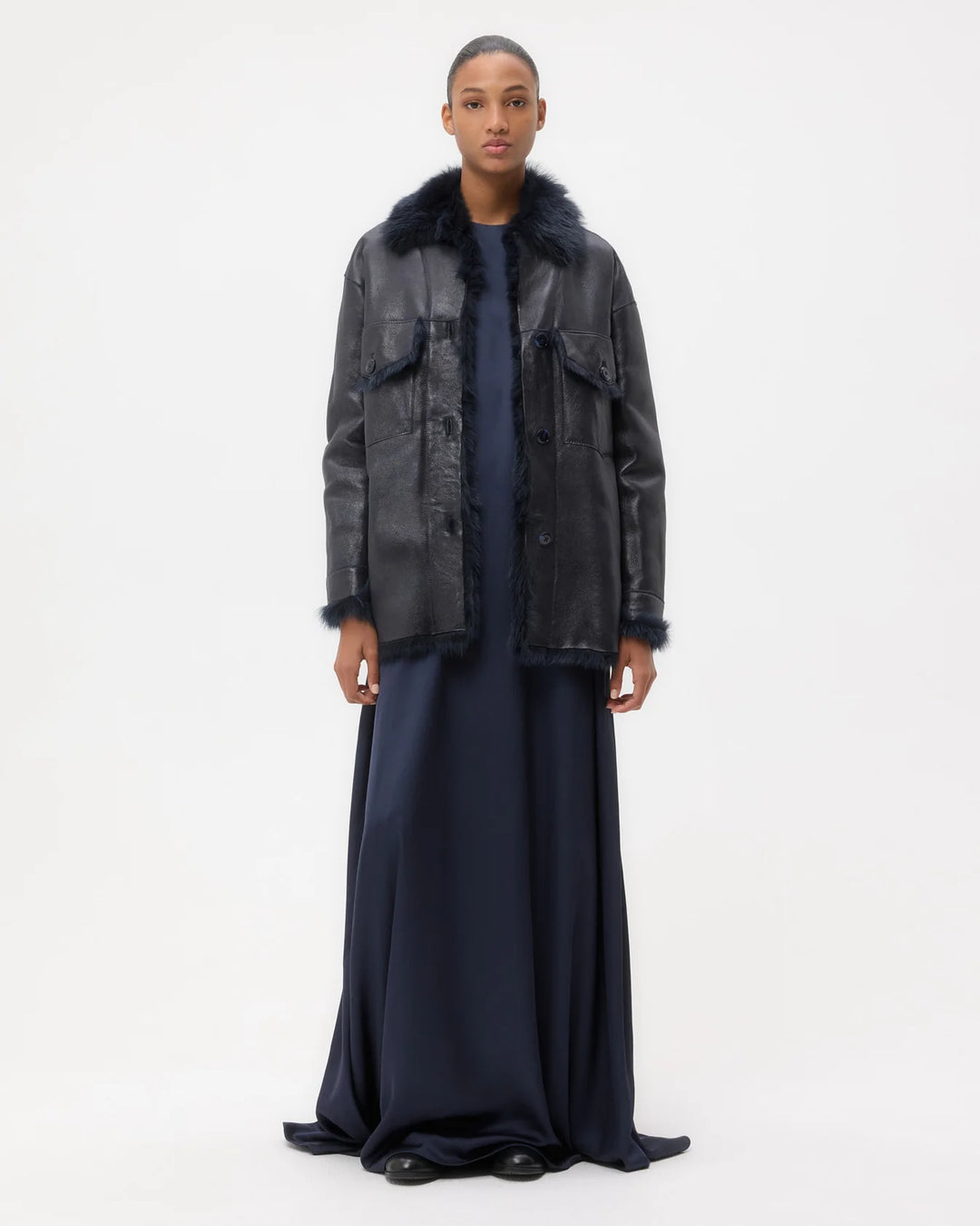 TWP - Aspen Shearling Coat in Midnight