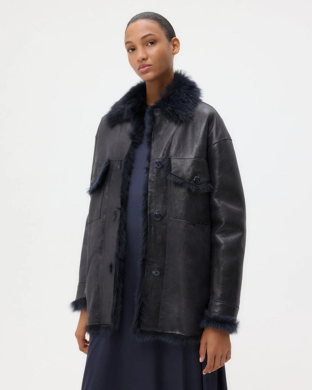 TWP - Aspen Shearling Coat in Midnight