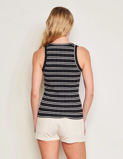 Sundry - Deep Navy Stripe High Crew Tank