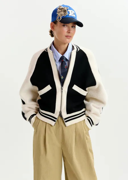Essentiel Antwerp - Black White Faux Fur Knitted Bomber