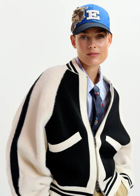 Essentiel Antwerp - Black White Faux Fur Knitted Bomber