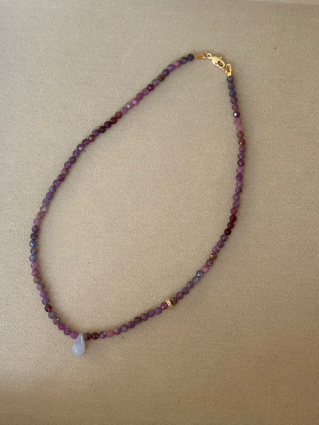 LivElle - Natural Purple Ruby with Calcedony TearDrop Pendant & a CZ Micro Pave Spacer