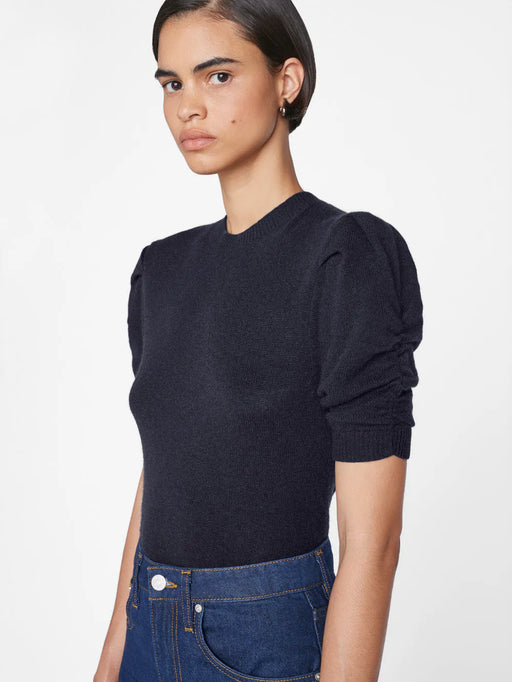 Frame - Navy Ruched Sleeve Cashmere Sweater