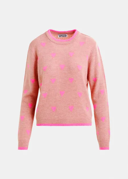 Essentiel Antwerp - Pink Heart Intarsia Wool Sweater