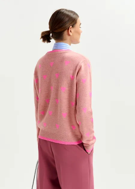 Essentiel Antwerp - Pink Heart Intarsia Wool Sweater