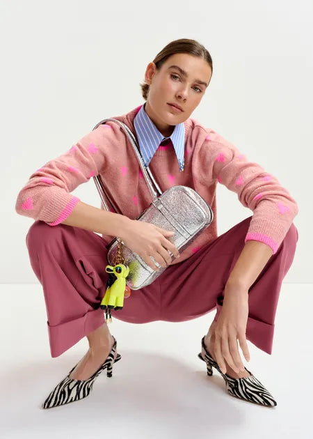 Essentiel Antwerp - Pink Heart Intarsia Wool Sweater