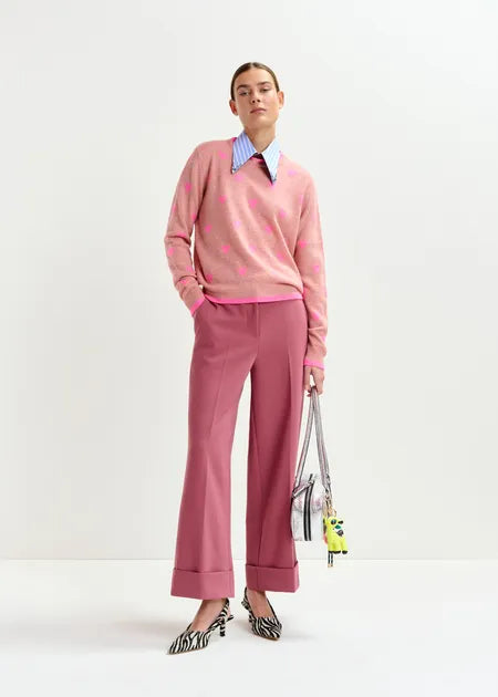 Essentiel Antwerp - Pink Heart Intarsia Wool Sweater