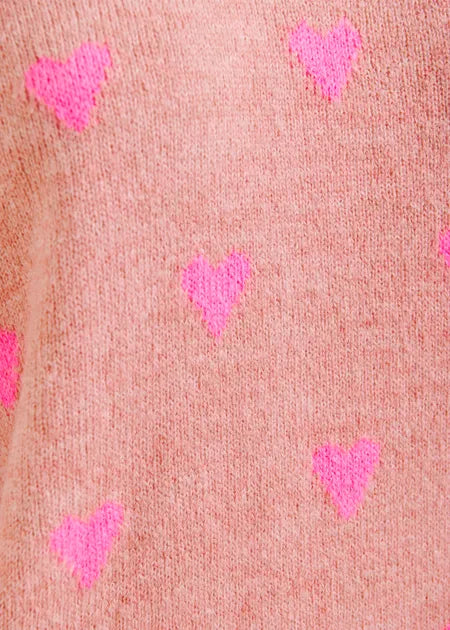 Essentiel Antwerp - Pink Heart Intarsia Wool Sweater