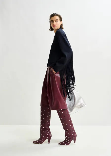 Essentiel Antwerp - Navy Cropped Knitted Fringe Jacket
