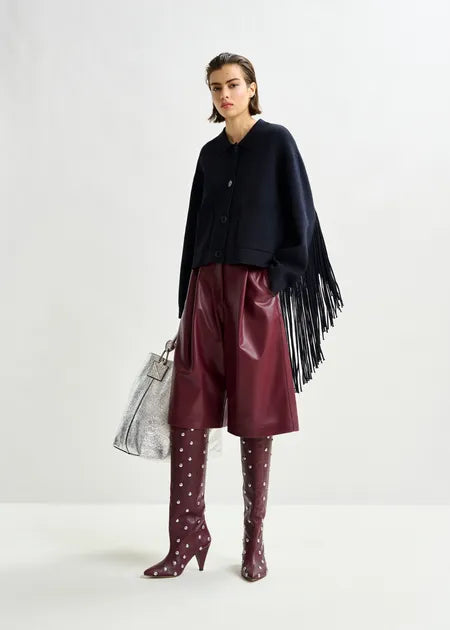 Essentiel Antwerp - Navy Cropped Knitted Fringe Jacket