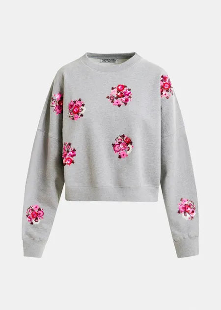 Essentiel Antwerp - Grey Multi Sweatshirt w/ Floral Sequin