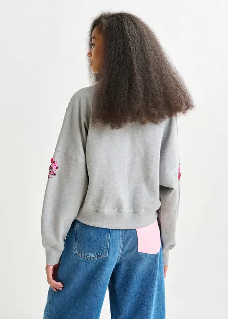 Essentiel Antwerp - Grey Multi Sweatshirt w/ Floral Sequin