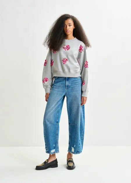 Essentiel Antwerp - Grey Multi Sweatshirt w/ Floral Sequin