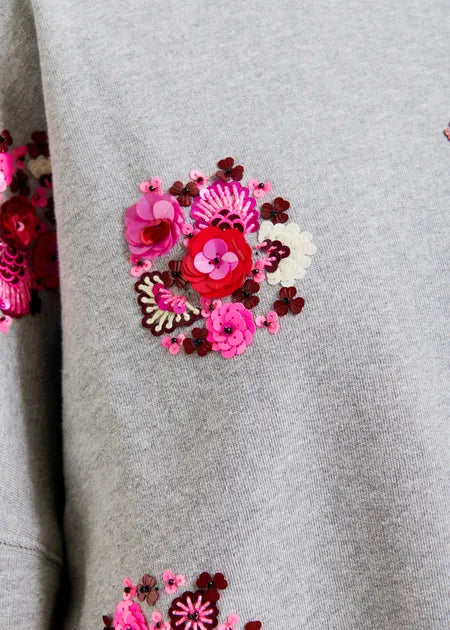 Essentiel Antwerp - Grey Multi Sweatshirt w/ Floral Sequin