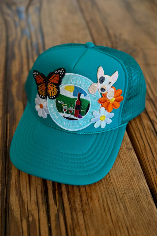 J+C Hats - Teal Napa Butterfly Terrier Trucker Hat