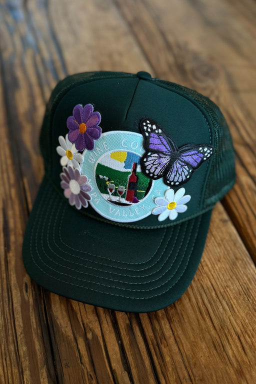 J+C Hats - Forest Green Napa Wine Butterfly Trucker Hat