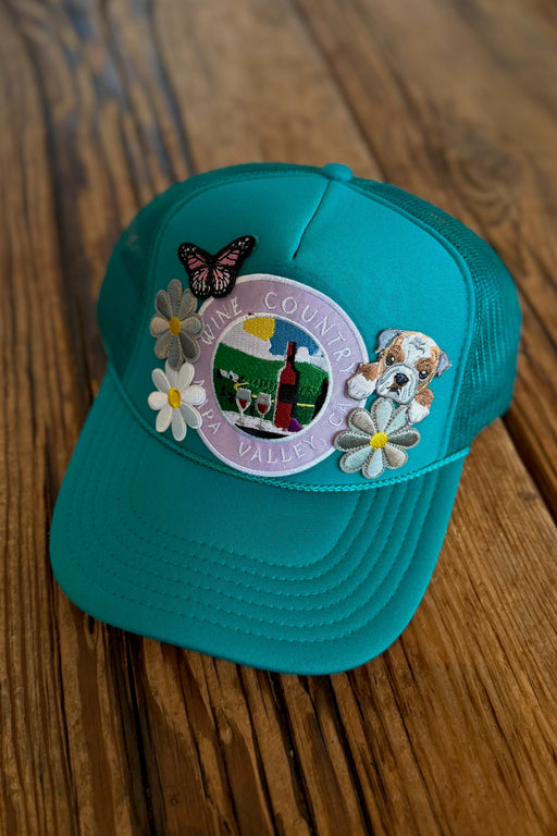 J+C Hats - Teal Napa Wine Bulldog Trucker Hat