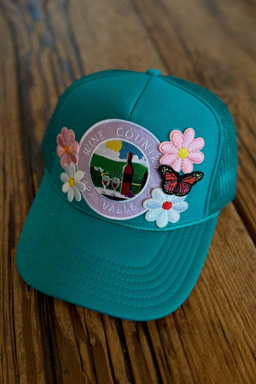 J+C Hats - Teal Napa Wine Butterfly Flower Trucker Hat