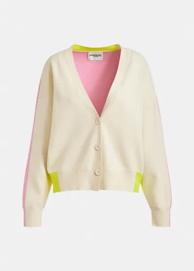 Essentiel Antwerp - Off-White Pink Yellow Colorblock Cardigan