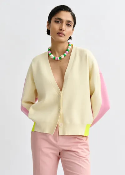 Essentiel Antwerp - Off-White Pink Yellow Colorblock Cardigan