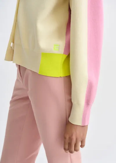 Essentiel Antwerp - Off-White Pink Yellow Colorblock Cardigan