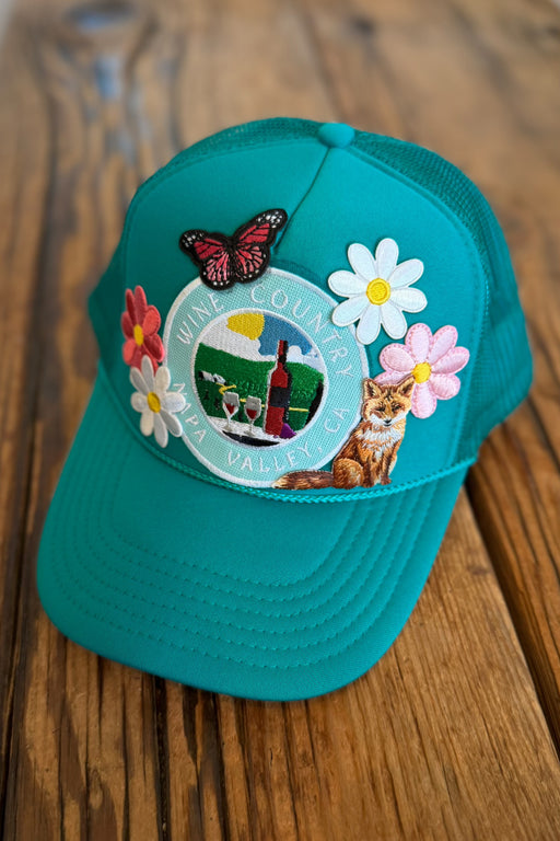 J+C Hats - Teal Napa Fox Flower Trucker Hat