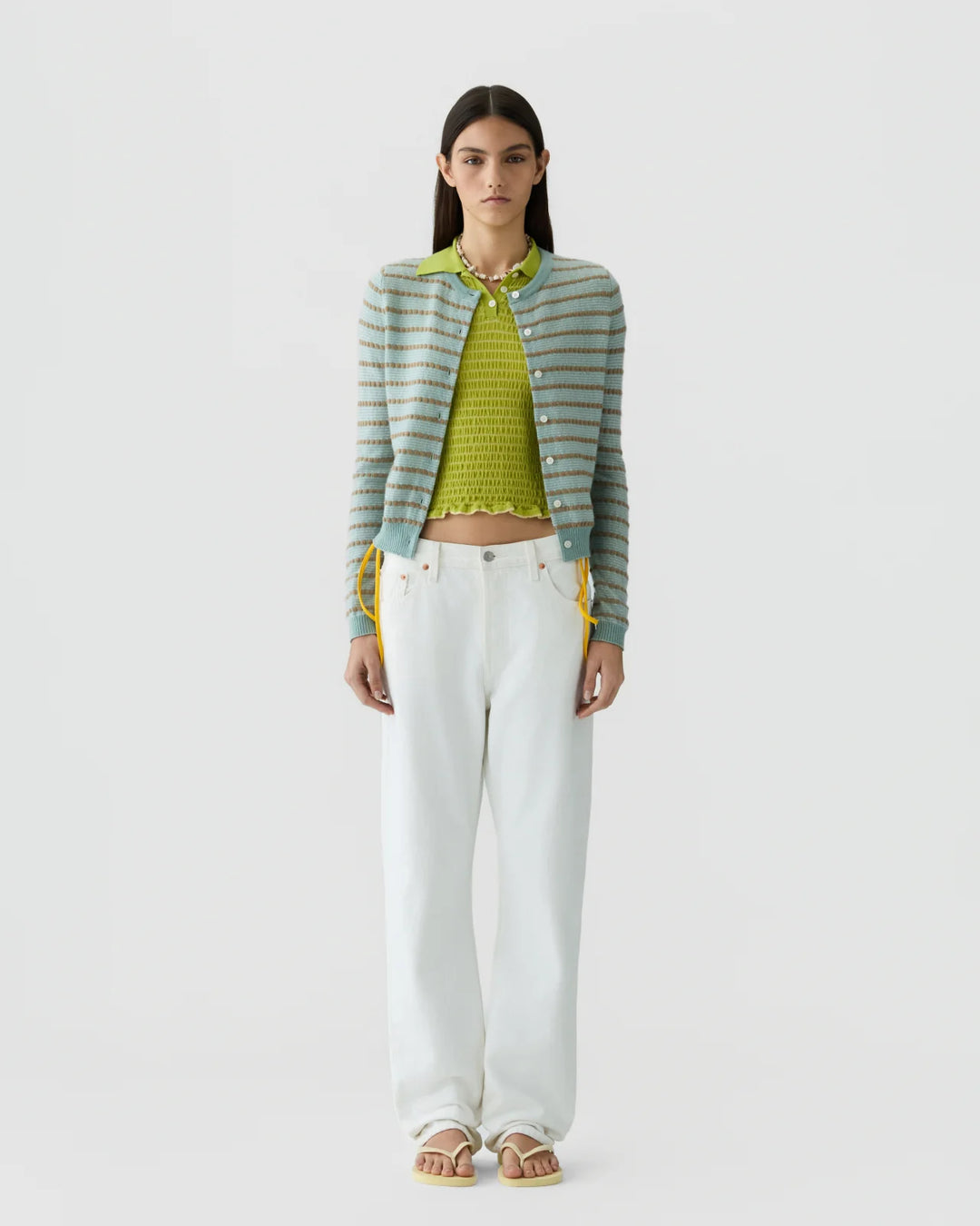 Guest in Residence - Pebble Stripe Jane Cardigan Sagebrush Combo