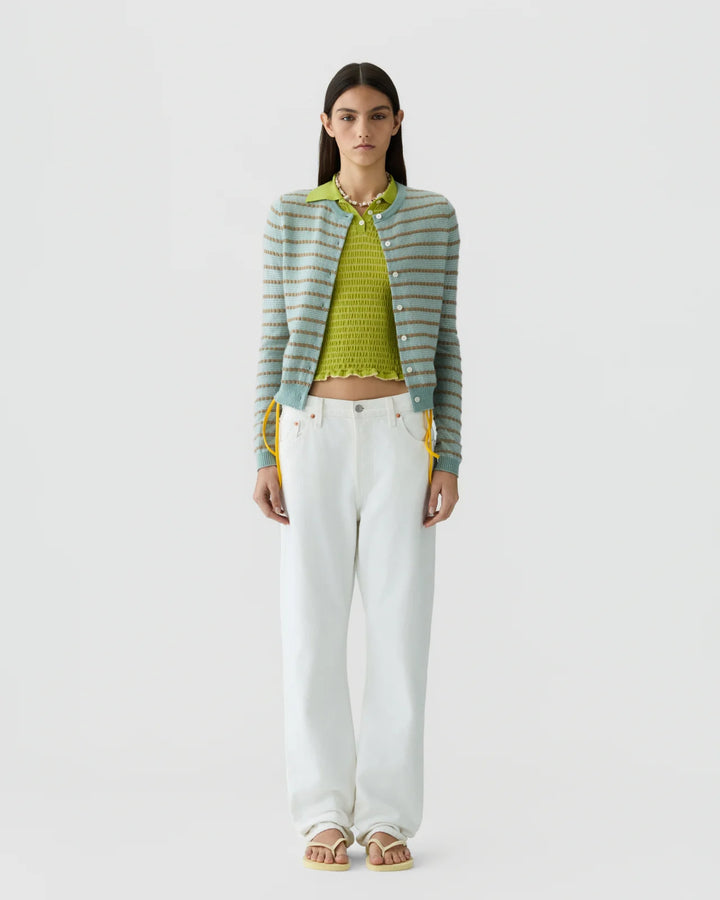 Guest in Residence - Pebble Stripe Jane Cardigan Sagebrush Combo