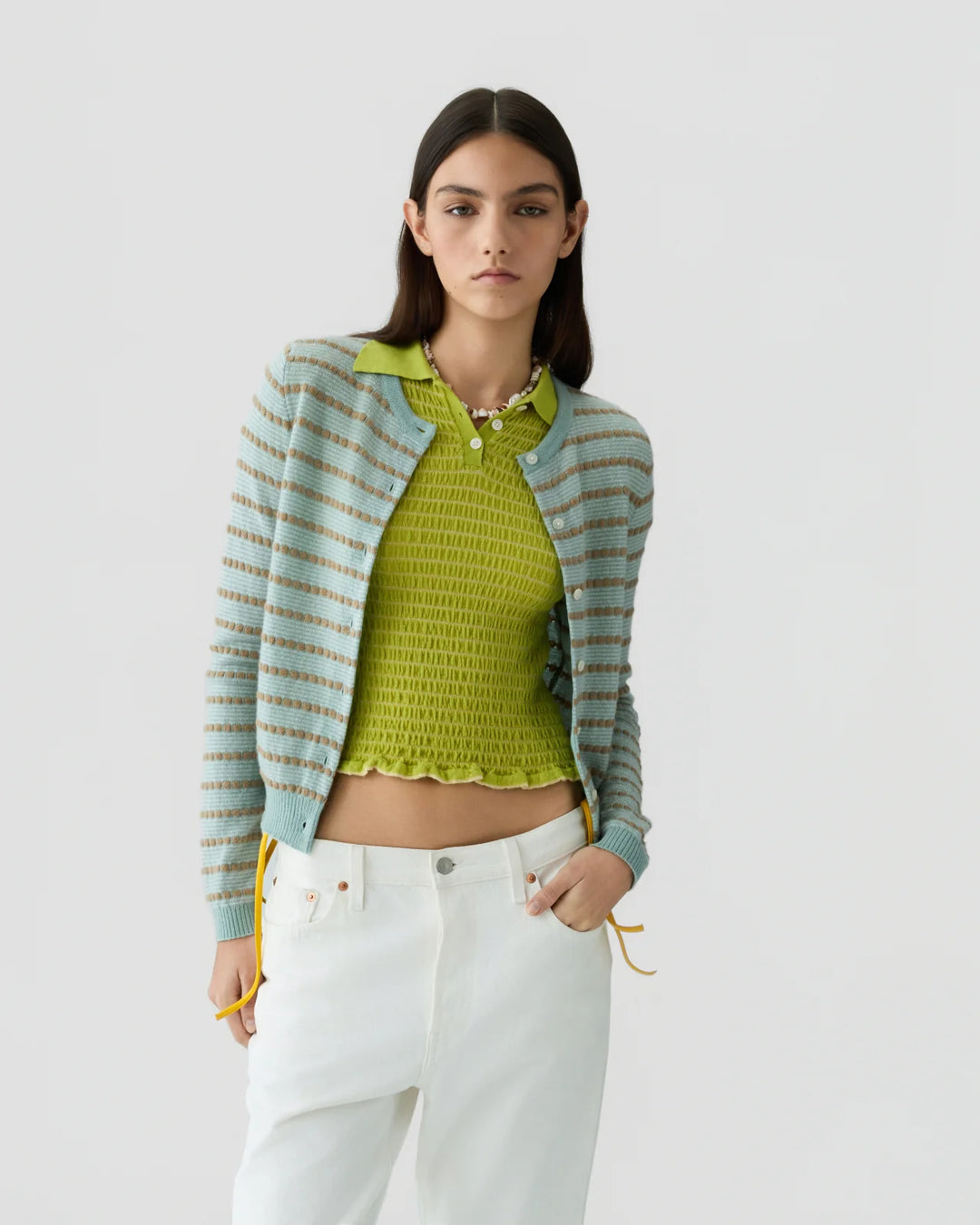 Guest in Residence - Pebble Stripe Jane Cardigan Sagebrush Combo