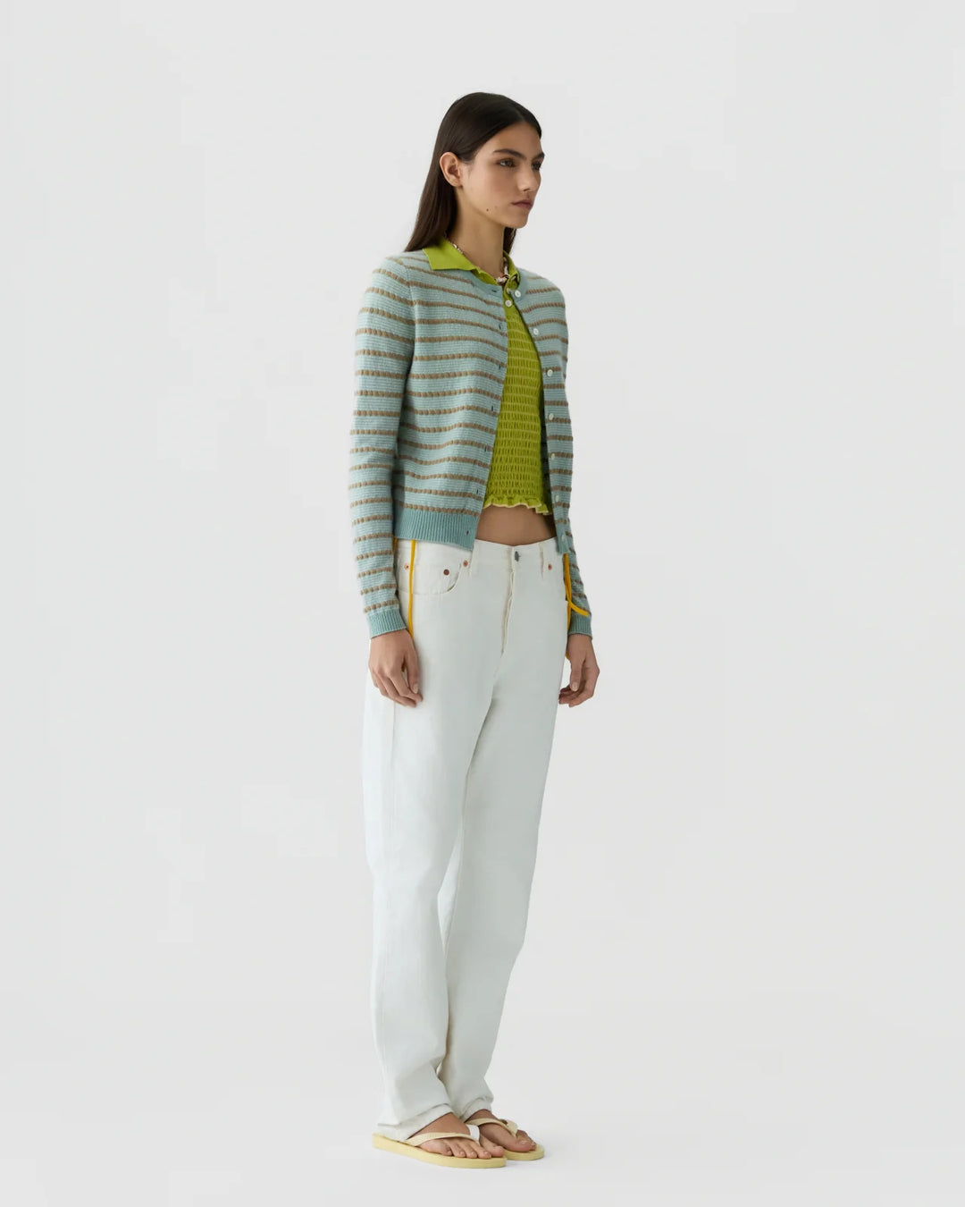 Guest in Residence - Pebble Stripe Jane Cardigan Sagebrush Combo