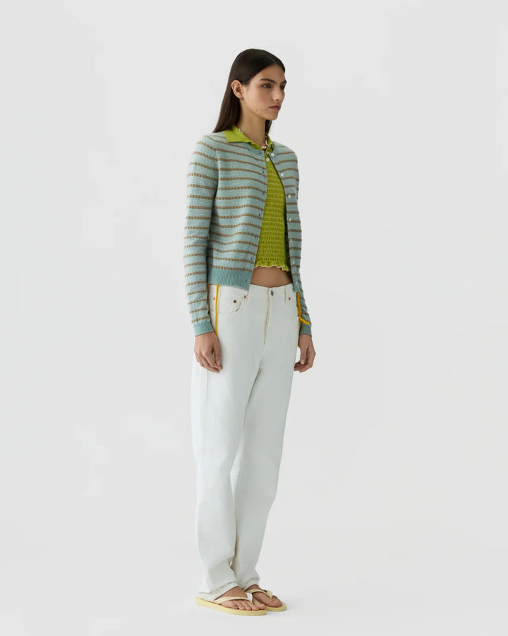 Guest in Residence - Pebble Stripe Jane Cardigan Sagebrush Combo