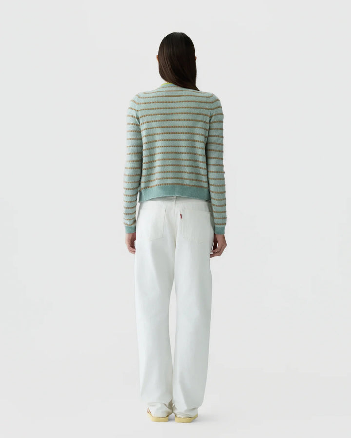 Guest in Residence - Pebble Stripe Jane Cardigan Sagebrush Combo