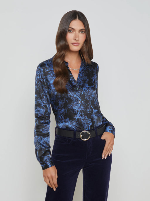 L'AGENCE - Black/Periwinkle Tyler Blouse