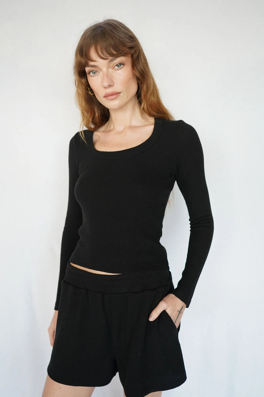 LNA - Black Crown Waffle Scoop Long Sleeve