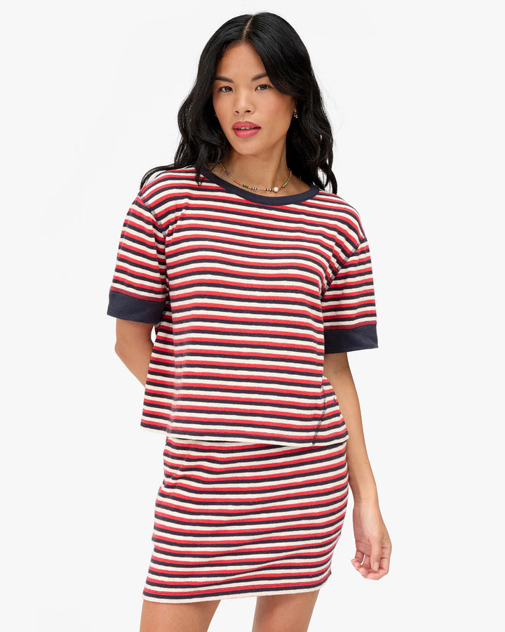 Clare V. - Le Mini Tube Skirt Navy/Cherry Red Stripe