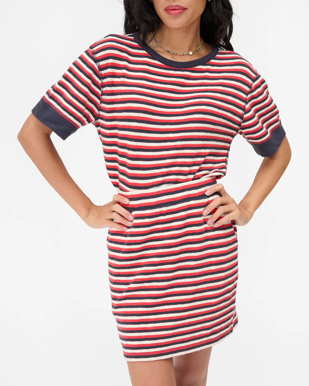 Clare V. - Le Mini Tube Skirt Navy/Cherry Red Stripe