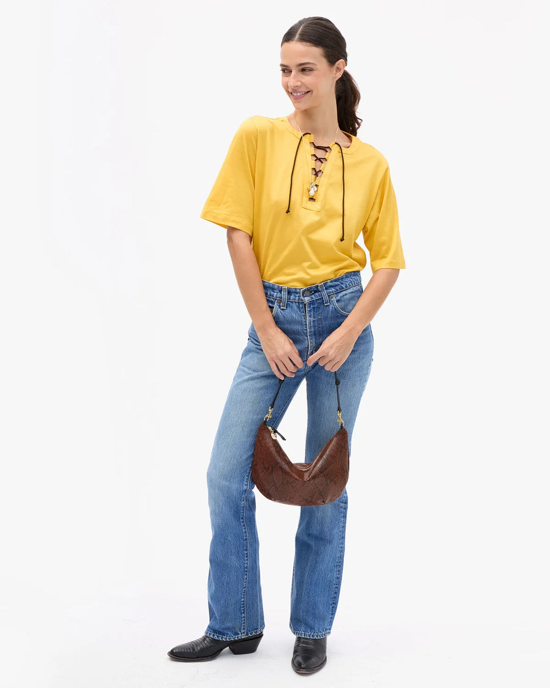 Clare V. - Lune Bag in Auburn Python