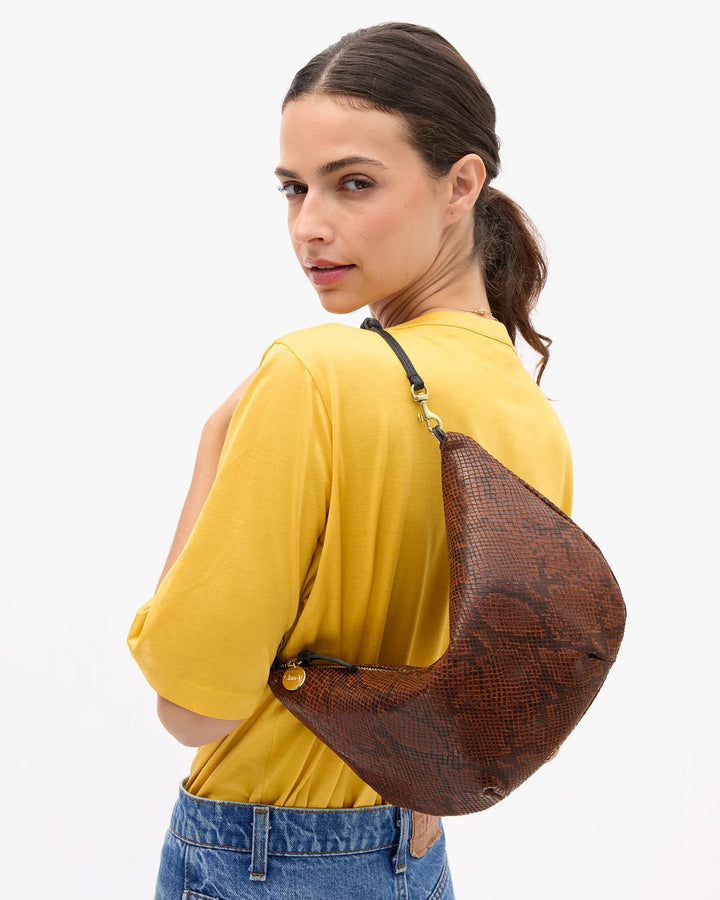 Clare V. - Lune Bag in Auburn Python