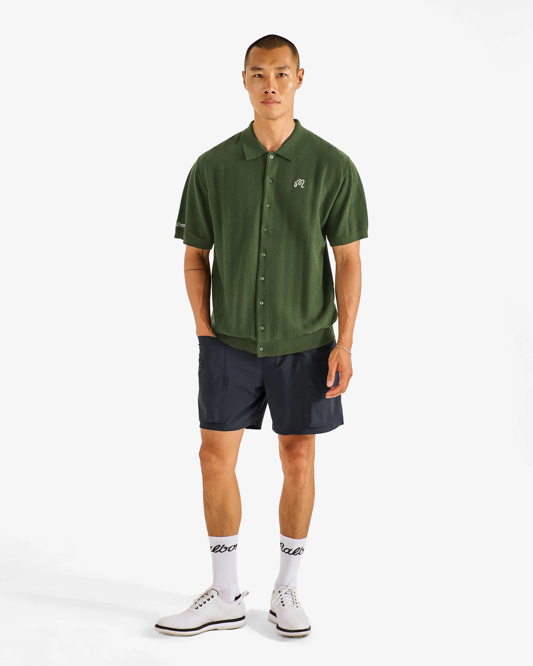 Malbon - Crosscut Crochet Polo in Rifle Green