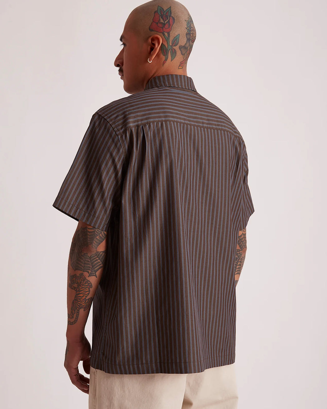 Saturdays NYC - Bruce Striped Work Shirt in Dark Earth