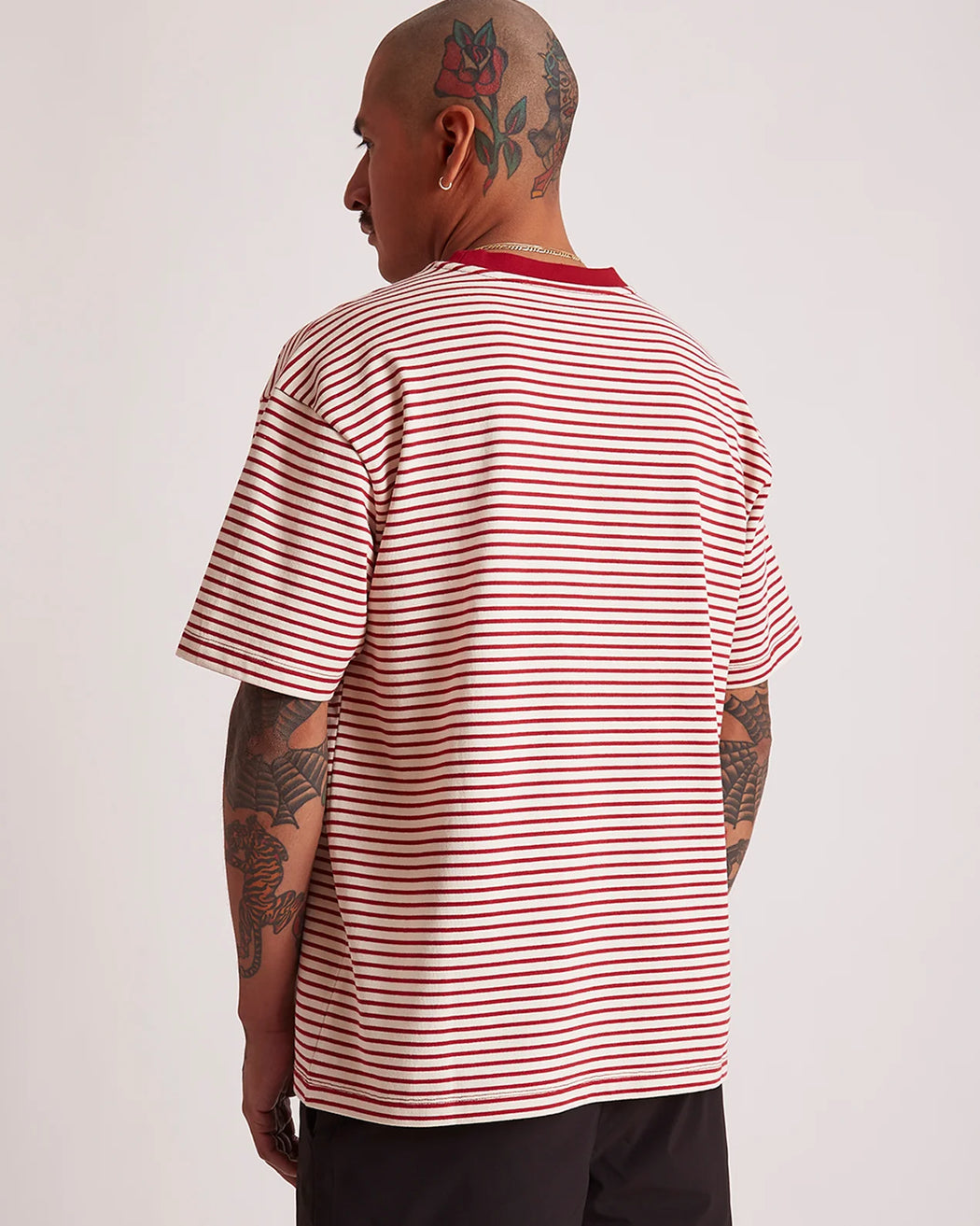 Saturdays NYC - Striped Relaxed SS Shirt in Red Dahlia