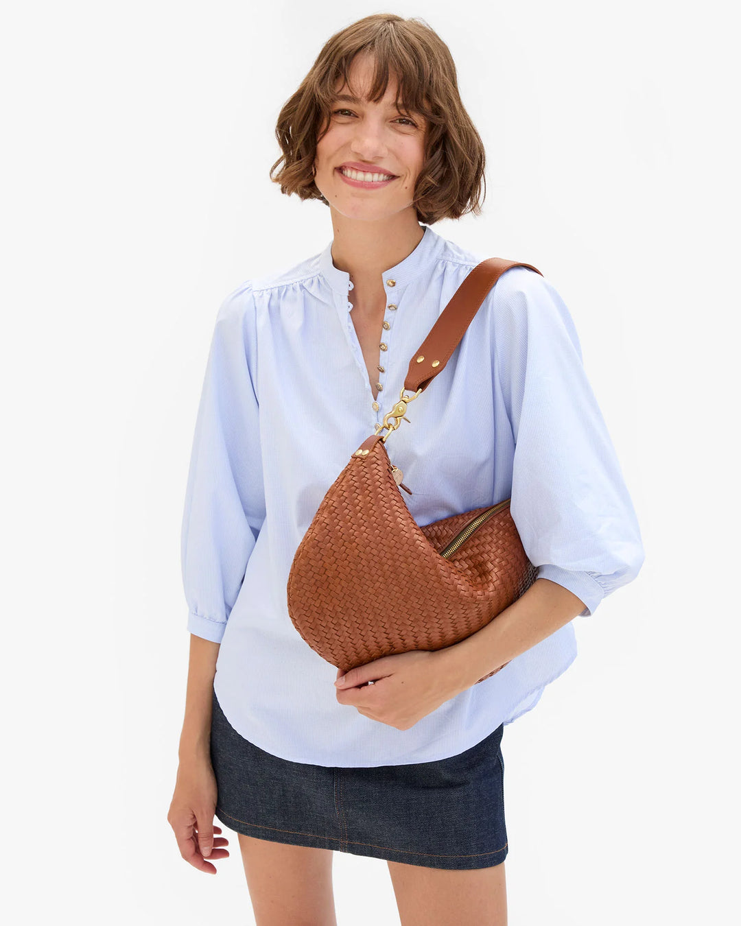 Clare V. - Moyen Messenger Hazelnut Woven Zig-Zag