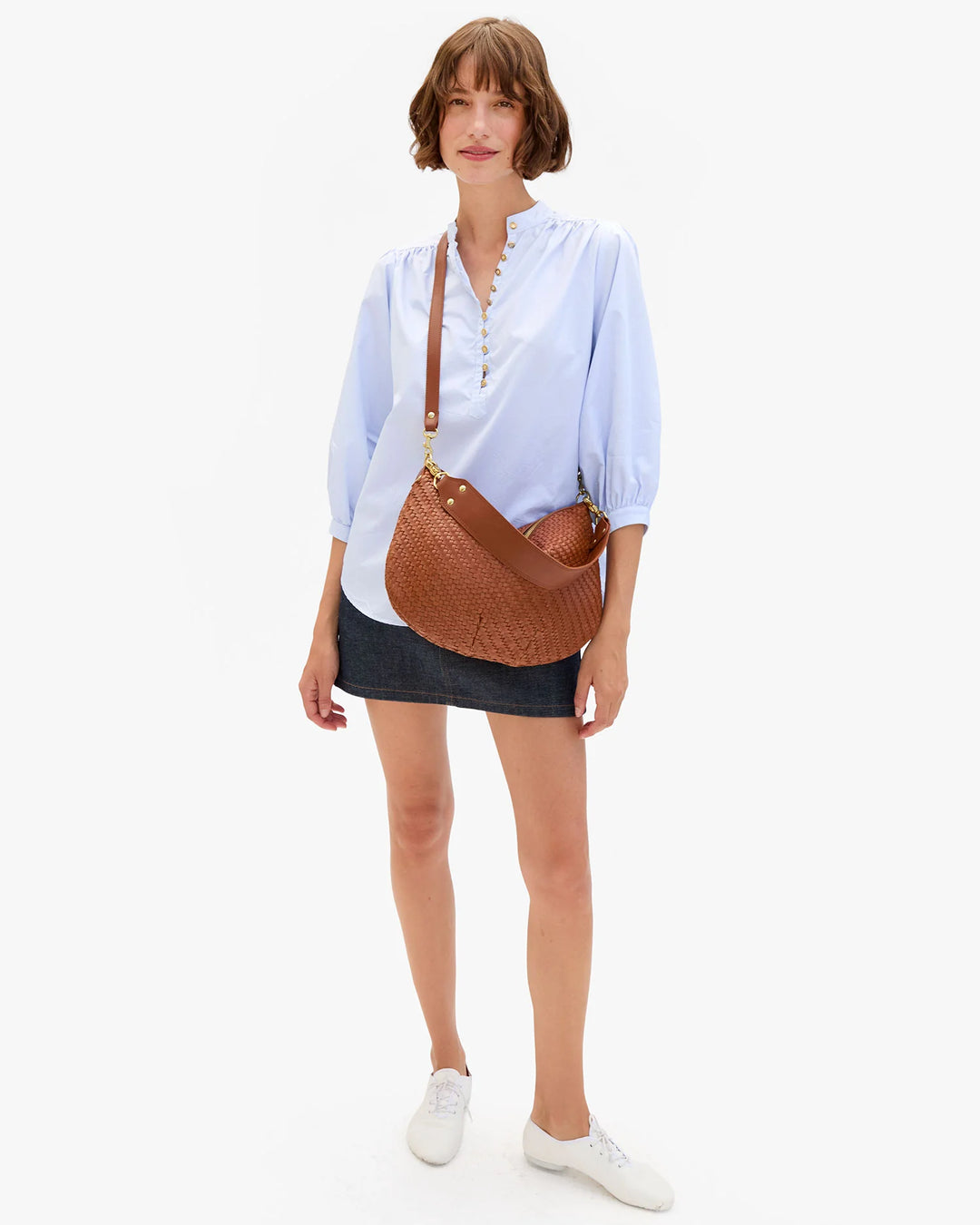 Clare V. - Moyen Messenger Hazelnut Woven Zig-Zag