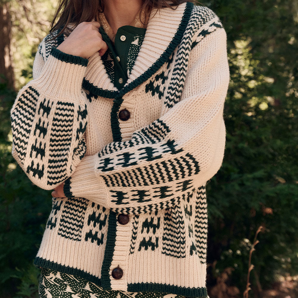THE GREAT. - Cream/Forest Chalet Cardigan Sweater